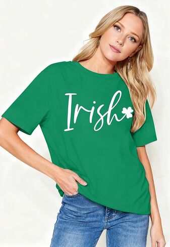 St. Patrick's Day Shirt for Women: Irish Clover Letter Print Tee Tops St Patty's Shamrock Blouse T-Shirt in Saudi Arabia