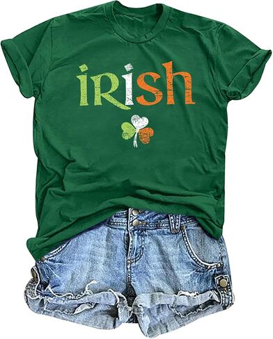 St. Patrick's Day Shirt for Women: Irish Clover Letter Print Tee Tops St Patty's Shamrock Blouse T-Shirt in Saudi Arabia