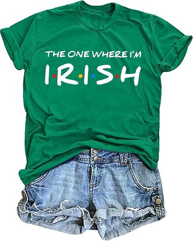 St. Patrick's Day Shirt for Women: Irish Clover Letter Print Tee Tops St Patty's Shamrock Blouse T-Shirt in Saudi Arabia