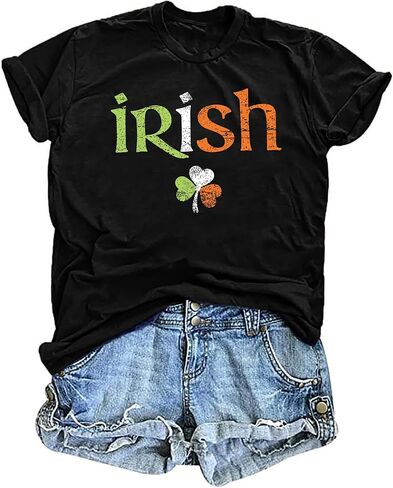St. Patrick's Day Shirt for Women: Irish Clover Letter Print Tee Tops St Patty's Shamrock Blouse T-Shirt in Saudi Arabia