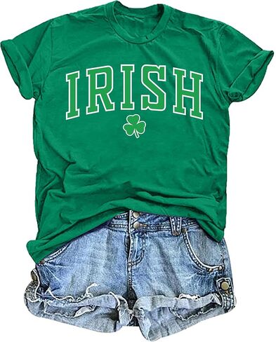 St. Patrick's Day Shirt for Women: Irish Clover Letter Print Tee Tops St Patty's Shamrock Blouse T-Shirt in Saudi Arabia