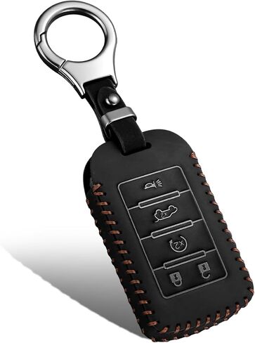 YaSeim متوافق مع غطاء Jeep Key Fob مع سلسلة مفاتيح، حافظة جلدية لمفتاح السيارة لعام 2025 2024-2021 Grand Cherokee L Grand Wagoneer L Wagoneer Grand Cherokee 5 أزرار ملحقات مفاتيح التحكم عن بعد الذكية in Kuwait