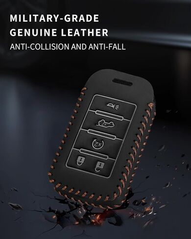 YaSeim متوافق مع غطاء Jeep Key Fob مع سلسلة مفاتيح، حافظة جلدية لمفتاح السيارة لعام 2025 2024-2021 Grand Cherokee L Grand Wagoneer L Wagoneer Grand Cherokee 5 أزرار ملحقات مفاتيح التحكم عن بعد الذكية in Kuwait