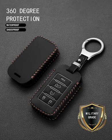 YaSeim متوافق مع غطاء Jeep Key Fob مع سلسلة مفاتيح، حافظة جلدية لمفتاح السيارة لعام 2025 2024-2021 Grand Cherokee L Grand Wagoneer L Wagoneer Grand Cherokee 5 أزرار ملحقات مفاتيح التحكم عن بعد الذكية in Kuwait