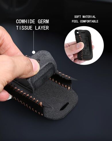 YaSeim متوافق مع غطاء Jeep Key Fob مع سلسلة مفاتيح، حافظة جلدية لمفتاح السيارة لعام 2025 2024-2021 Grand Cherokee L Grand Wagoneer L Wagoneer Grand Cherokee 5 أزرار ملحقات مفاتيح التحكم عن بعد الذكية in Kuwait