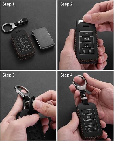 YaSeim متوافق مع غطاء Jeep Key Fob مع سلسلة مفاتيح، حافظة جلدية لمفتاح السيارة لعام 2025 2024-2021 Grand Cherokee L Grand Wagoneer L Wagoneer Grand Cherokee 5 أزرار ملحقات مفاتيح التحكم عن بعد الذكية in Kuwait