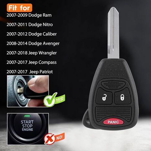 استبدال جهاز التحكم عن بعد لمفتاح DIY يناسب 2007-2014 دودج رام دورانجو نيترو أفنجر 2007-2018 جيب رانجلر باتريوت كومباس دخول بدون مفتاح عن بعد OHT692427AA (عبوة من 2) in Kuwait
