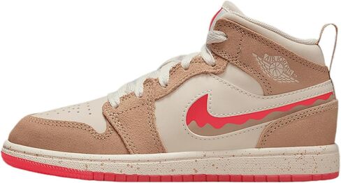 Jordan 1 Mid SE Little Kids' Shoes (HJ5960-206, Desert/Pale Ivory/Fusion Red) Size 2 in Saudi Arabia