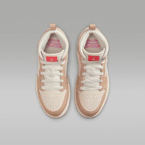 Jordan 1 Mid SE Little Kids' Shoes (HJ5960-206, Desert/Pale Ivory/Fusion Red) Size 2 in Saudi Arabia