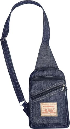Dark Blue Denim Sling Bag Crossbody Chest Pack with Multiple Zippered Compartments for Unisex in Kuwait