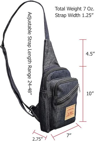 Dark Blue Denim Sling Bag Crossbody Chest Pack with Multiple Zippered Compartments for Unisex in Kuwait