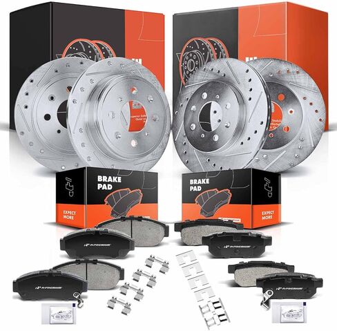 A-Premium Front and Rear Drilled and Slotted Disc Brake Rotors + Ceramic Pads Kit Compatible with Select Honda and Acura Models - Civic 1993-1995, Integra 1994-2001, 12-PC Set in Saudi Arabia
