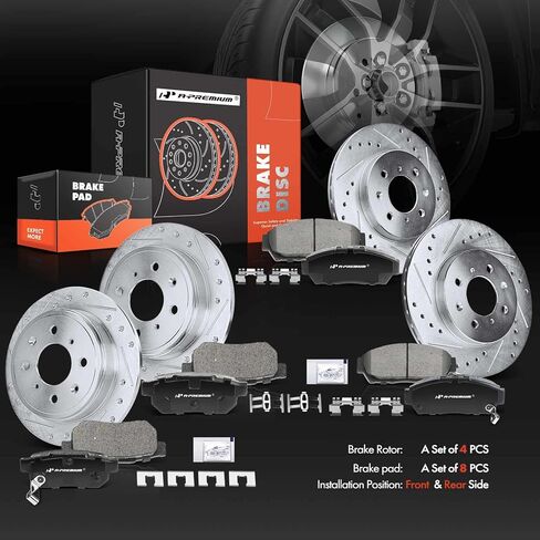 A-Premium Front and Rear Drilled and Slotted Disc Brake Rotors + Ceramic Pads Kit Compatible with Select Honda and Acura Models - Civic 1993-1995, Integra 1994-2001, 12-PC Set in Saudi Arabia