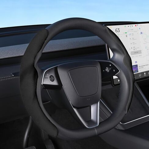 غطاء عجلة القيادة لسيارة Tesla Model Y Juniper 2026 2025 Model 3 Highland 2026 2025 2024، أغطية حماية عجلة القيادة مضادة للانزلاق من الجلد السويدي قابلة للتنفس لملحقات Tesla Y/3 الداخلية، أسود in Kuwait