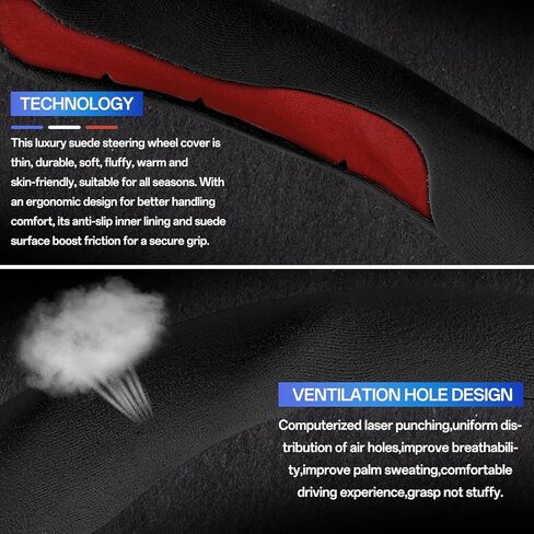 غطاء عجلة القيادة لسيارة Tesla Model Y Juniper 2026 2025 Model 3 Highland 2026 2025 2024، أغطية حماية عجلة القيادة مضادة للانزلاق من الجلد السويدي قابلة للتنفس لملحقات Tesla Y/3 الداخلية، أسود in Kuwait