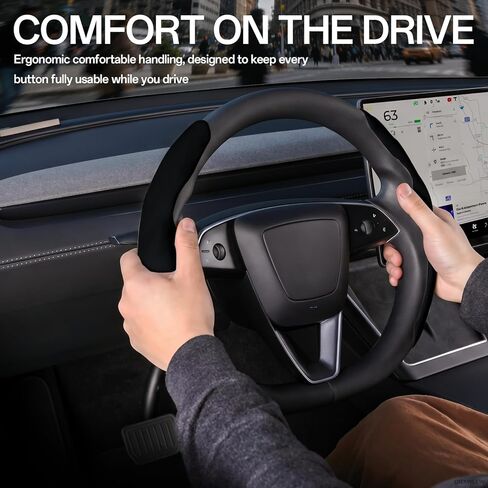 غطاء عجلة القيادة لسيارة Tesla Model Y Juniper 2026 2025 Model 3 Highland 2026 2025 2024، أغطية حماية عجلة القيادة مضادة للانزلاق من الجلد السويدي قابلة للتنفس لملحقات Tesla Y/3 الداخلية، أسود in Kuwait