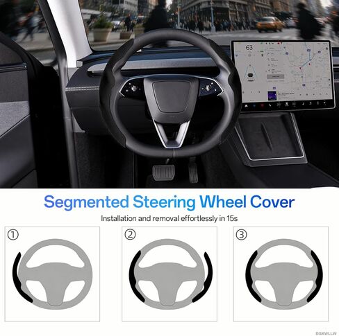 غطاء عجلة القيادة لسيارة Tesla Model Y Juniper 2026 2025 Model 3 Highland 2026 2025 2024، أغطية حماية عجلة القيادة مضادة للانزلاق من الجلد السويدي قابلة للتنفس لملحقات Tesla Y/3 الداخلية، أسود in Kuwait