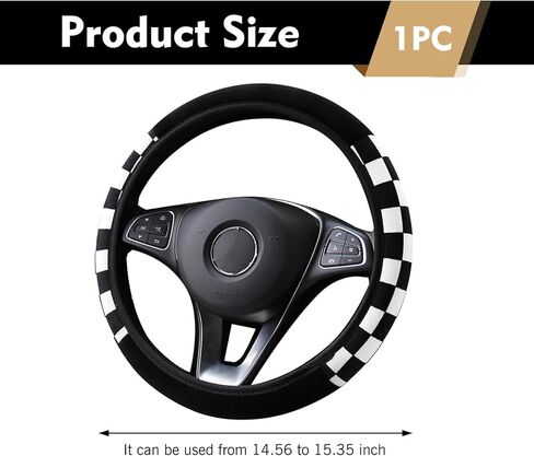 Black and White Checkered Plaid Soft Wheel Cover, Non-Slip Fluffy Keep Warm Steering Wheel Protector Decor, Universal for 14.5-15 Inch Car Truck SUV (Black & White) in Kuwait