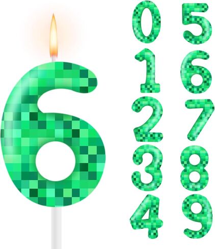 Green Pixel Birthday Number 6 Cake Candles Green Game Themd Party Cake Cupcake Toppers for Boys Girls Party Decor Supplies Favors in Saudi Arabia
