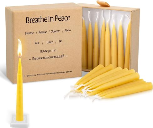 30 Minute Beeswax Meditation Candles, 100% Pure Bees Wax Mini Taper Candles with Small Holder - Smokeless & Dripless & Non-Toxic, Prayer Gift for Relaxation Yoga Women, 24Pcs in Saudi Arabia