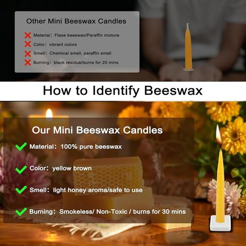 30 Minute Beeswax Meditation Candles, 100% Pure Bees Wax Mini Taper Candles with Small Holder - Smokeless & Dripless & Non-Toxic, Prayer Gift for Relaxation Yoga Women, 24Pcs in Saudi Arabia