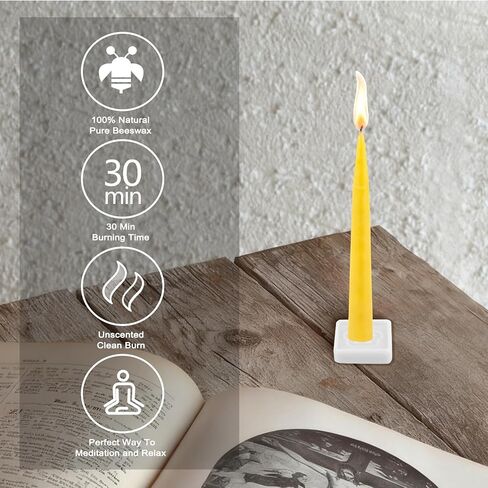 30 Minute Beeswax Meditation Candles, 100% Pure Bees Wax Mini Taper Candles with Small Holder - Smokeless & Dripless & Non-Toxic, Prayer Gift for Relaxation Yoga Women, 24Pcs in Saudi Arabia