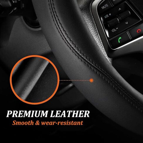Sporty PU Leather Car Steering Wheel Cover for Men Women14.5-15" Universal Non-Slip Lining Black Auto Steering Wheel Cover for Car Truck Pickup SUV (Black Brown) in Kuwait