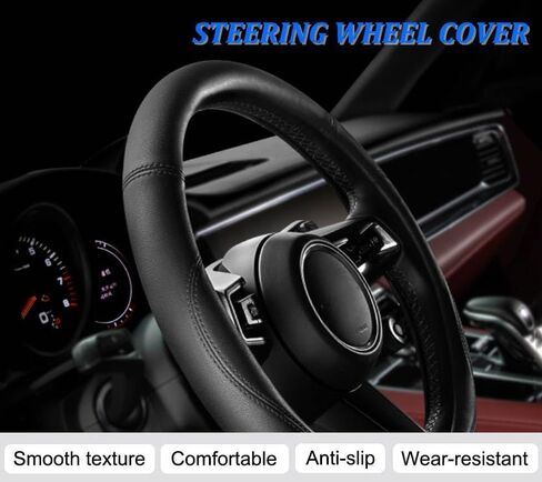 Sporty PU Leather Car Steering Wheel Cover for Men Women14.5-15" Universal Non-Slip Lining Black Auto Steering Wheel Cover for Car Truck Pickup SUV (Black Brown) in Kuwait