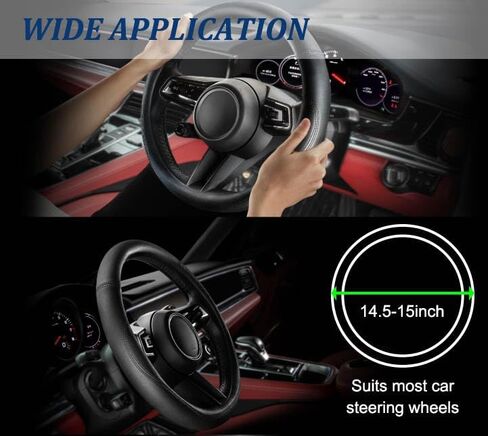 Sporty PU Leather Car Steering Wheel Cover for Men Women14.5-15" Universal Non-Slip Lining Black Auto Steering Wheel Cover for Car Truck Pickup SUV (Black Brown) in Kuwait