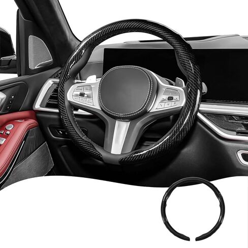 Car Steering Wheel Cover for BMW Carbon Fiber Pattern Protective Sleeve Black Snap-On Design with Anti-Slip Surface Compatible with 15-inch Wheels Decorative Modification Accessories for Men and Women in Kuwait