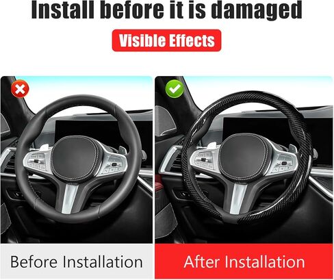 Car Steering Wheel Cover for BMW Carbon Fiber Pattern Protective Sleeve Black Snap-On Design with Anti-Slip Surface Compatible with 15-inch Wheels Decorative Modification Accessories for Men and Women in Kuwait