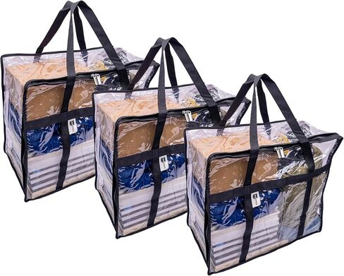 6 عبوات من أكياس الفينيل الشفافة المتحركة مقاس 15x18x9 بسحاب مزدوج ومقابض وجيب عرض لتنظيم التخزين in Saudi Arabia