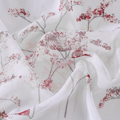 LinenZone Sheer Printed White Curtains with Pink Leaf Design. White Farmhouse Curtains for Living Room. (Katia 54 x 84, Pink) in Kuwait