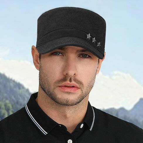 Cadet Army Cap Military Style Vintage Flat Top Hat for Men in Saudi Arabia