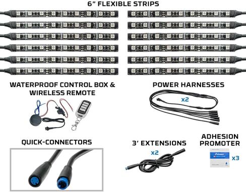 LEDGlow 12 قطعة متقدمة مليون لون LED دراجة نارية رياضية لهجة مرنة Underglow مجموعة إضاءة متوافقة مع سوزوكي GSX، Honda CBR، Yamaha YZF، Kawasaki Ninja، Ducati، Hayabusa Streetbikes in Saudi Arabia