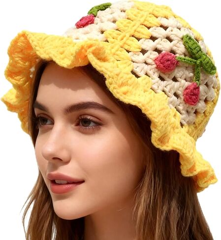 Crochet Bucket Hats for Women Handmade Hat Cute Foldable Knitted Hats for Women in Kuwait