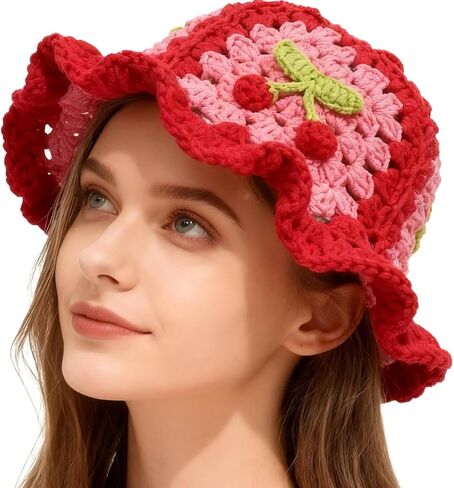 Crochet Bucket Hats for Women Handmade Hat Cute Foldable Knitted Hats for Women in Saudi Arabia