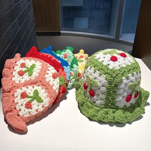 Crochet Bucket Hats for Women Handmade Hat Cute Foldable Knitted Hats for Women in Saudi Arabia