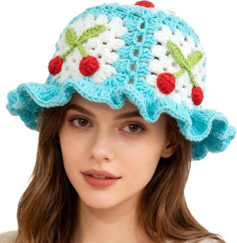 Crochet Bucket Hats for Women Handmade Hat Cute Foldable Knitted Hats for Women in Saudi Arabia