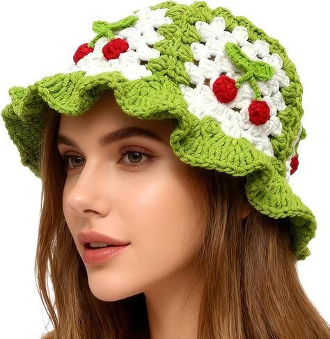 Crochet Bucket Hats for Women Handmade Hat Cute Foldable Knitted Hats for Women in Saudi Arabia