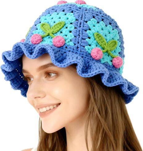 Crochet Bucket Hats for Women Handmade Hat Cute Foldable Knitted Hats for Women in Saudi Arabia