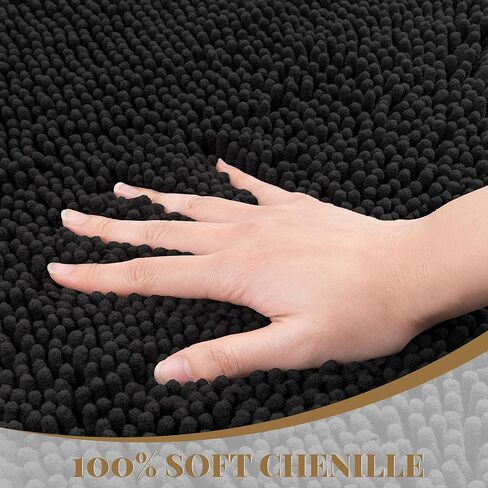 Bathroom Rugs Mat 72 x 36, Thick Soft Absorbent Chenille Bath Rugs, Rubber Backing Bath Mats for Bathroom Floor, Tub, Shower, Bedroom, Home Decor Accessories, Quick Dry Machine Washable, Black in Kuwait
