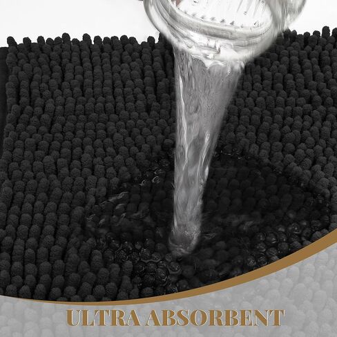 Bathroom Rugs Mat 72 x 36, Thick Soft Absorbent Chenille Bath Rugs, Rubber Backing Bath Mats for Bathroom Floor, Tub, Shower, Bedroom, Home Decor Accessories, Quick Dry Machine Washable, Black in Kuwait