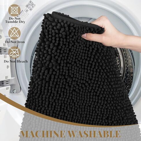 Bathroom Rugs Mat 72 x 36, Thick Soft Absorbent Chenille Bath Rugs, Rubber Backing Bath Mats for Bathroom Floor, Tub, Shower, Bedroom, Home Decor Accessories, Quick Dry Machine Washable, Black in Kuwait