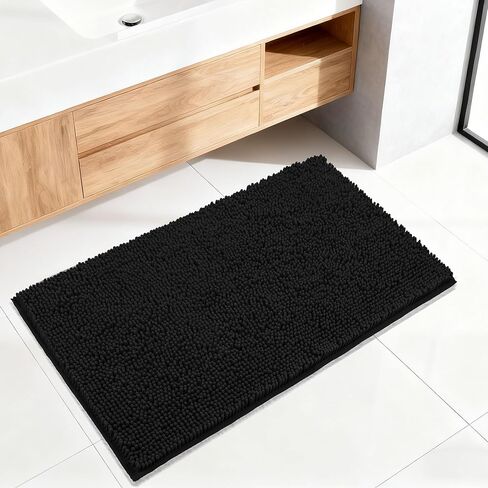 Bathroom Rugs Mat 72 x 36, Thick Soft Absorbent Chenille Bath Rugs, Rubber Backing Bath Mats for Bathroom Floor, Tub, Shower, Bedroom, Home Decor Accessories, Quick Dry Machine Washable, Black in Kuwait