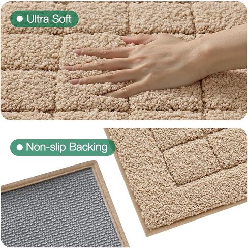 LUMI Modern Bathroom Rug, Washable Soft Absorbent Non Slip Bath Mat, Quick Dry Microfiber Plush Comfort Rugs for Shower Room, Bathtub, 16"x24", Beige in Kuwait