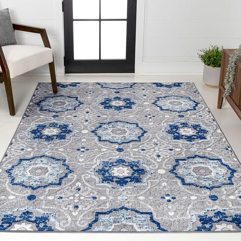 JONATHAN Y Mediterranean Medallion Indoor Outdoor Area Rug 8X10 Blue/Gray, Boho for Backyard, Patio, Porch, Easy-Cleaning, High Traffic, Pet-Friendly, Non-Shedding (AMC101A-8) in Saudi Arabia