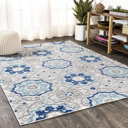 JONATHAN Y Mediterranean Medallion Indoor Outdoor Area Rug 8X10 Blue/Gray, Boho for Backyard, Patio, Porch, Easy-Cleaning, High Traffic, Pet-Friendly, Non-Shedding (AMC101A-8) in Saudi Arabia
