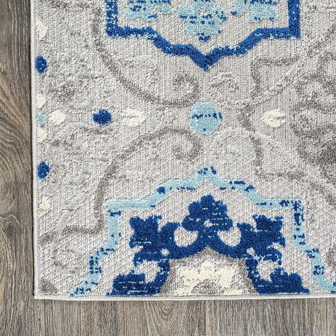 JONATHAN Y Mediterranean Medallion Indoor Outdoor Area Rug 8X10 Blue/Gray, Boho for Backyard, Patio, Porch, Easy-Cleaning, High Traffic, Pet-Friendly, Non-Shedding (AMC101A-8) in Saudi Arabia