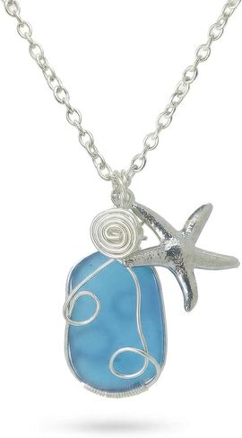 قلادة مصنوعة يدويًا من الفضة الإسترليني المصنوعة من سلك زجاج البحر (أخضر)، قلادة للشاطئ، هدية صيفية، هدايا ملهمة للنساء والأم والأخت in Kuwait